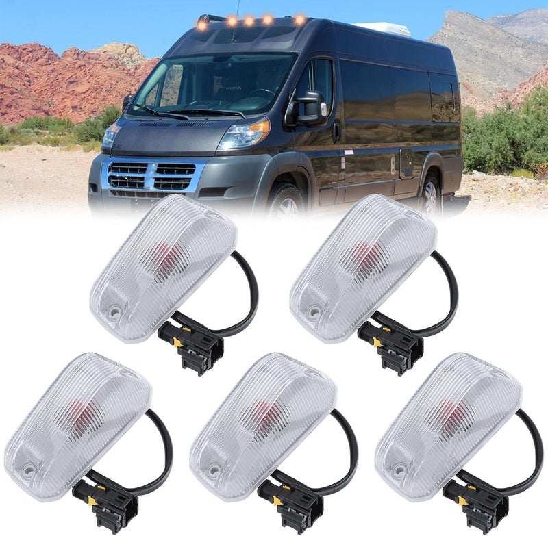 IFYKIM 5PCS Cab Roof Marker Lights Top Roof Clearance Running Lights Compatible with 2014-2023 Dodge Ram ProMaster 1500 2500 3500 Replace# 926-109 68232473AA/AB/AC/AD (Clear Lens Amber Halogen Lamp) - Image 1